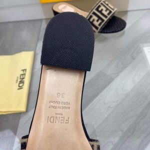 Fendi 8R8092 FF Interlace Leather Slides Flats Shoes Apricot - luxibagsmall