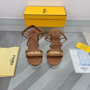 Fendi 8X8093 FF Interlace Leather Sandals Brown - luxibagsmall