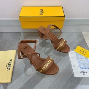 Fendi 8X8093 FF Interlace Leather Sandals Brown - luxibagsmall