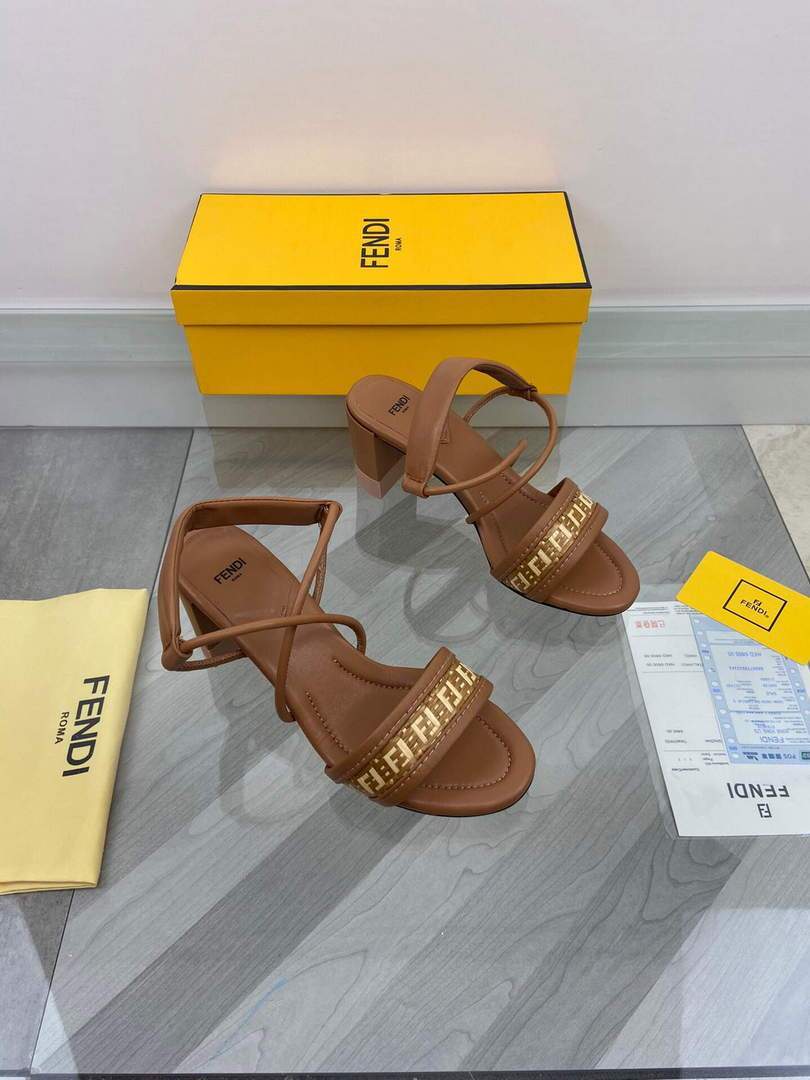 Fendi 8X8093 FF Interlace Leather Sandals Brown - luxibagsmall