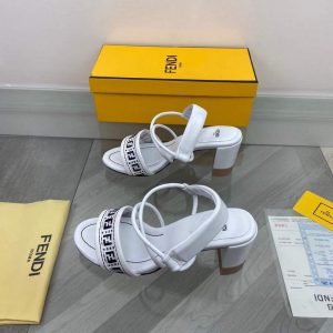 Fendi 8X8093 FF Interlace Leather Sandals White - luxibagsmall