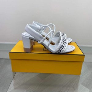 Fendi 8X8093 FF Interlace Leather Sandals White - luxibagsmall