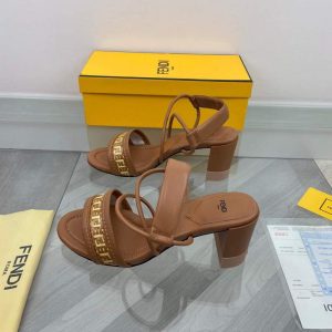 Fendi 8X8093 FF Interlace Leather Sandals Brown - luxibagsmall