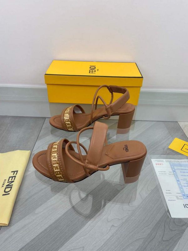 Fendi 8X8093 FF Interlace Leather Sandals Brown - luxibagsmall