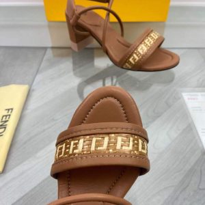 Fendi 8X8093 FF Interlace Leather Sandals Brown - luxibagsmall