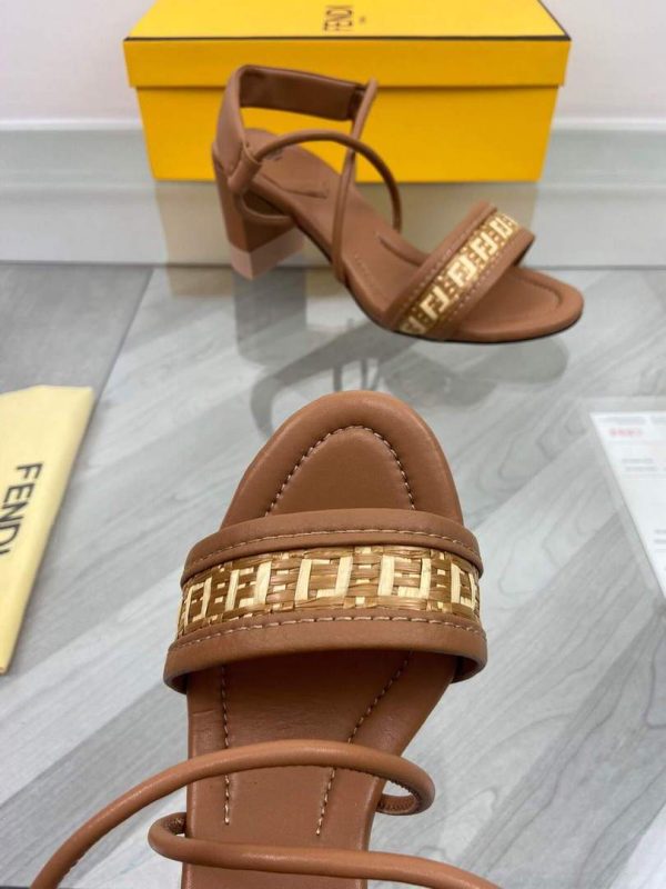 Fendi 8X8093 FF Interlace Leather Sandals Brown - luxibagsmall