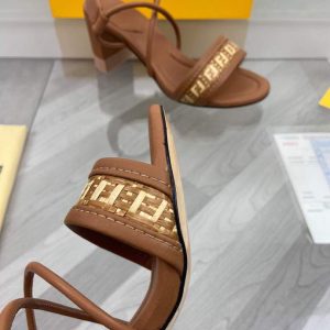 Fendi 8X8093 FF Interlace Leather Sandals Brown - luxibagsmall