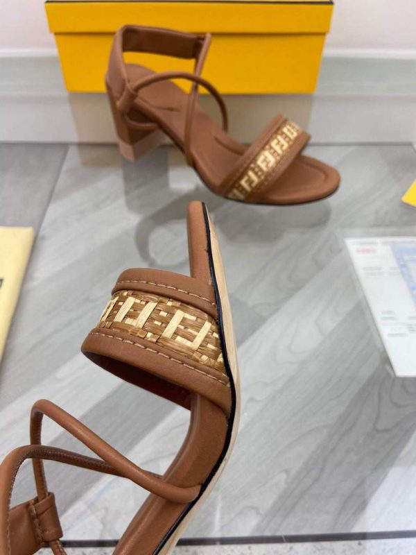 Fendi 8X8093 FF Interlace Leather Sandals Brown - luxibagsmall