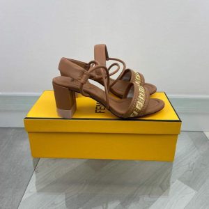 Fendi 8X8093 FF Interlace Leather Sandals Brown - luxibagsmall