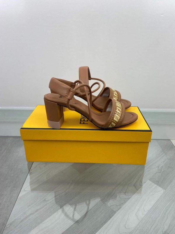 Fendi 8X8093 FF Interlace Leather Sandals Brown - luxibagsmall