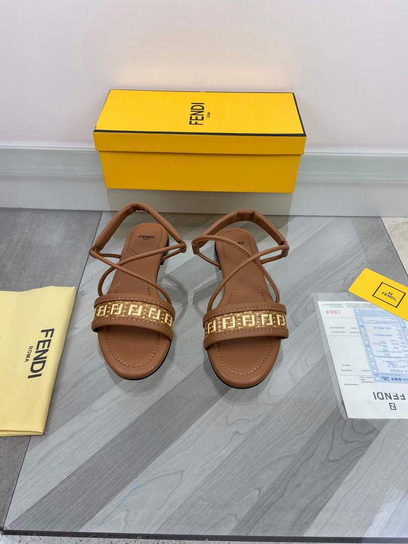 Fendi 8X8094 FF Interlace Leather Sandals Flats Shoes Brown - luxibagsmall