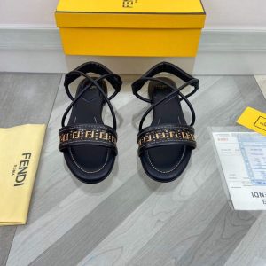 Fendi 8X8094 FF Interlace Leather Sandals Flats Shoes Black - luxibagsmall