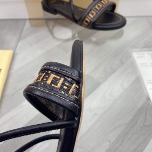 Fendi 8X8094 FF Interlace Leather Sandals Flats Shoes Black - luxibagsmall