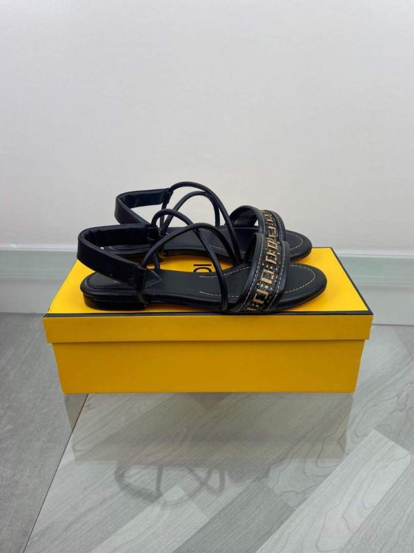 Fendi 8X8094 FF Interlace Leather Sandals Flats Shoes Black - luxibagsmall