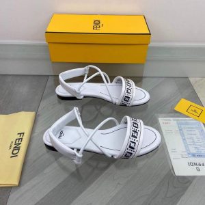 Fendi 8X8094 FF Interlace Leather Sandals Flats Shoes White - luxibagsmall