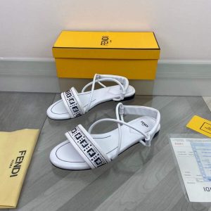 Fendi 8X8094 FF Interlace Leather Sandals Flats Shoes White - luxibagsmall