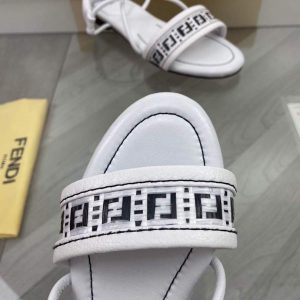 Fendi 8X8094 FF Interlace Leather Sandals Flats Shoes White - luxibagsmall