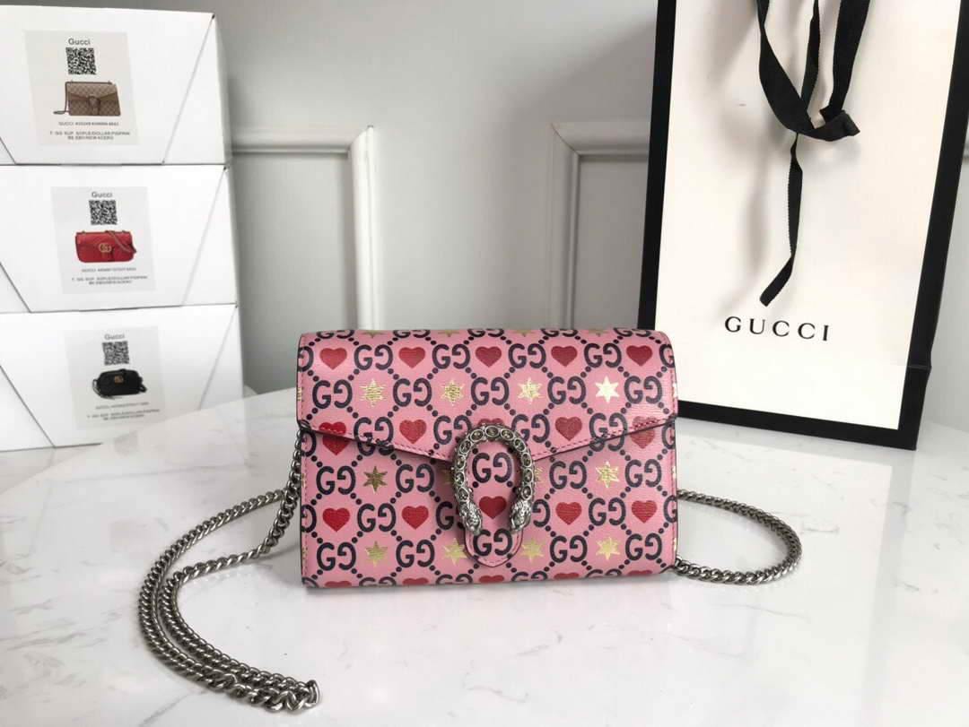 Gucci 401231 Gucci Dionysus GG Mini Chain Bag Pink - luxibagsmall