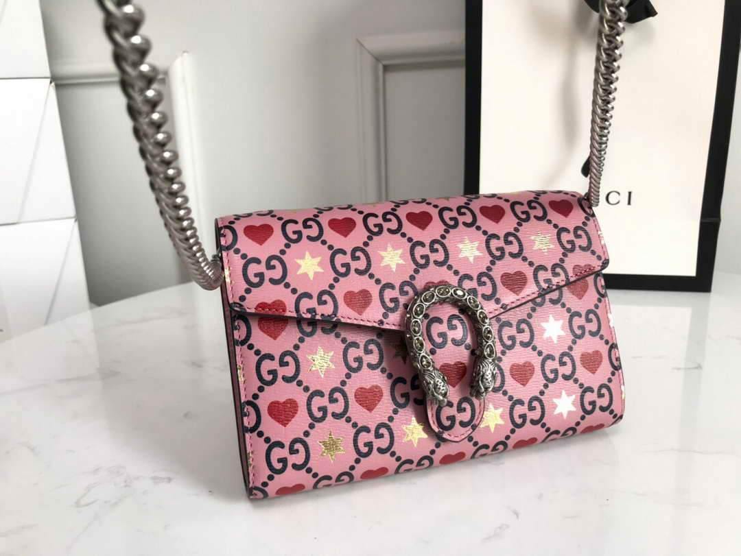 Gucci 401231 Gucci Dionysus GG Mini Chain Bag Pink - luxibagsmall