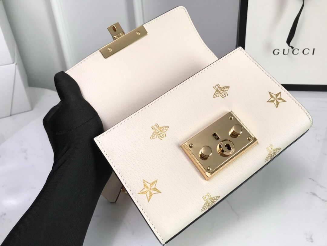 Gucci 432182 Padlock Bee Star small Shoulder Bag Beige - luxibagsmall