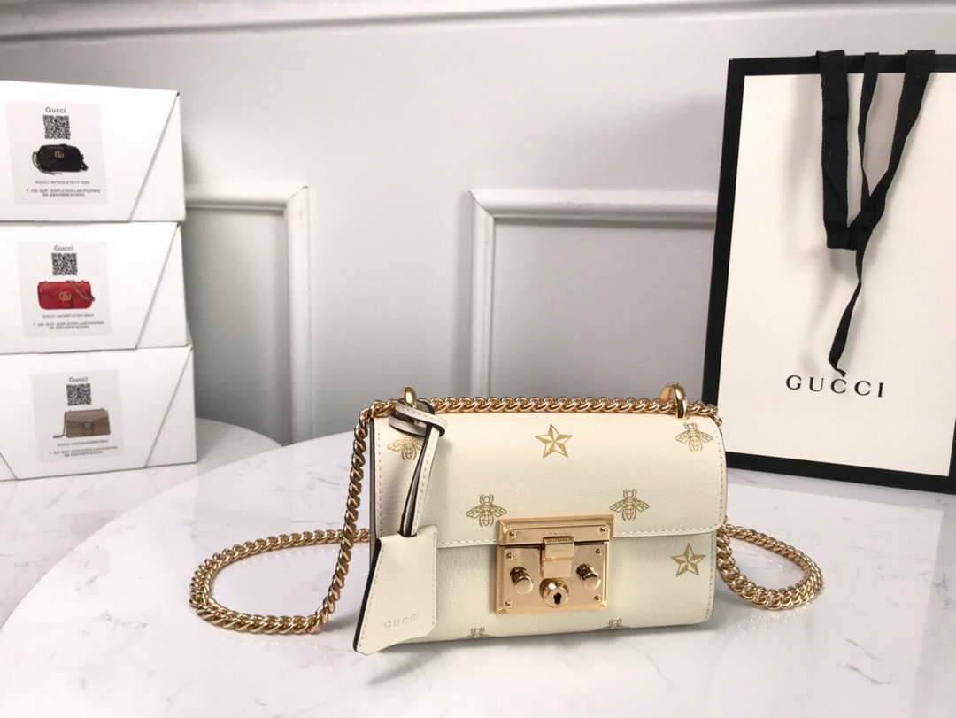 Gucci 432182 Padlock Bee Star small Shoulder Bag Beige - luxibagsmall