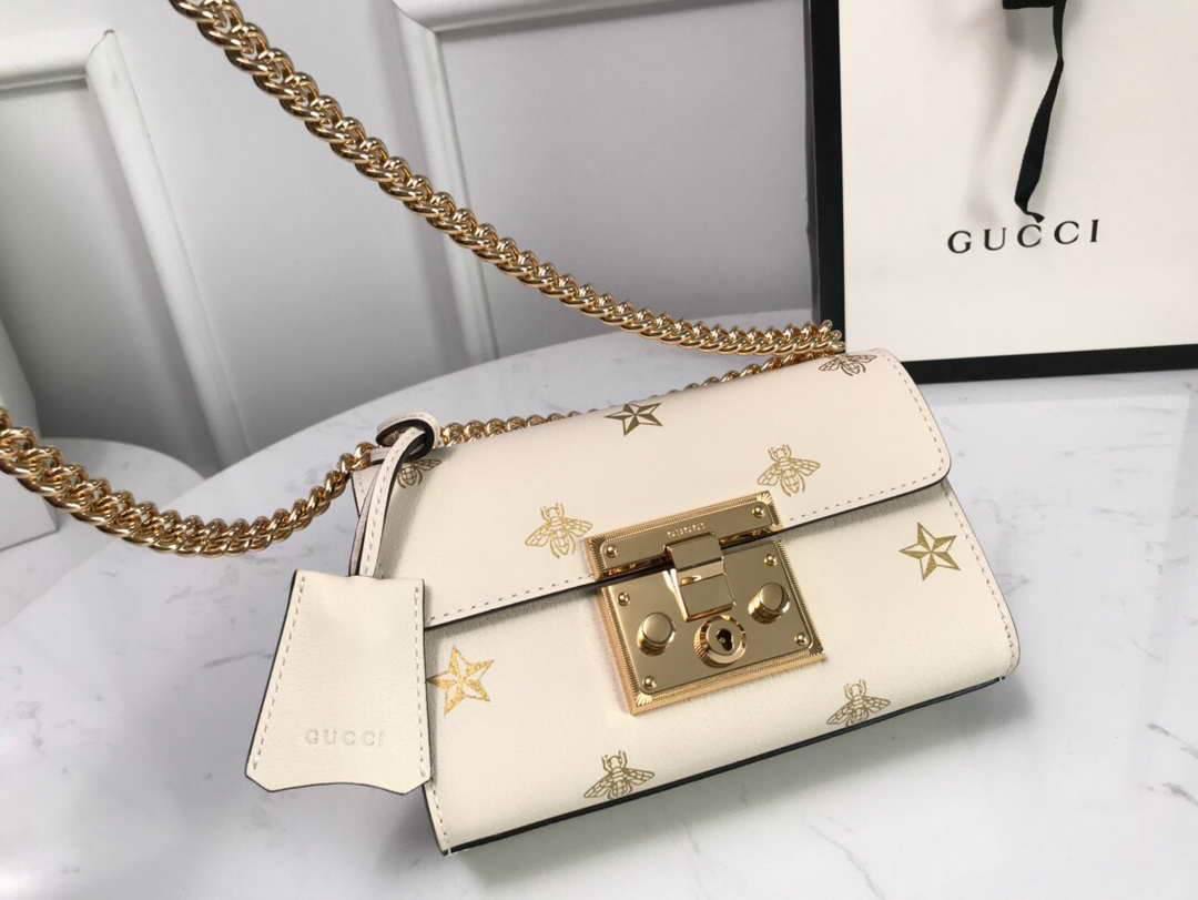 Gucci 432182 Padlock Bee Star small Shoulder Bag Beige - luxibagsmall