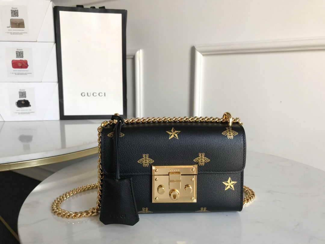 Gucci 432182 Padlock Bee Star small Shoulder Bag Black - luxibagsmall