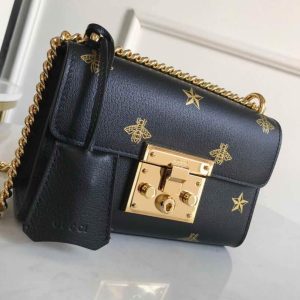 Gucci 432182 Padlock Bee Star small Shoulder Bag Black - luxibagsmall