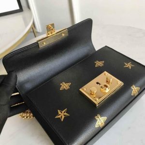 Gucci 432182 Padlock Bee Star small Shoulder Bag Black - luxibagsmall