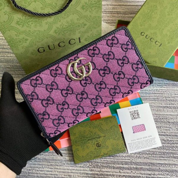 Gucci 443123 GG Marmont Matelassé Zip Around Wallet Purple - luxibagsmall