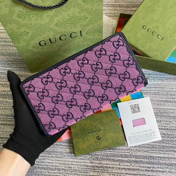 Gucci 443123 GG Marmont Matelassé Zip Around Wallet Purple - luxibagsmall