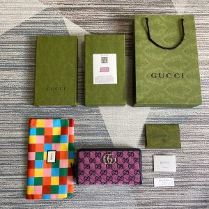 Gucci 443123 GG Marmont Matelassé Zip Around Wallet Purple - luxibagsmall