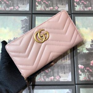 Gucci 443123 GG Marmont Zip Around Wallet Light Pink - luxibagsmall