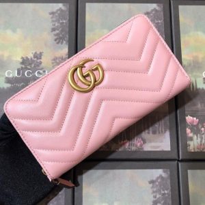 Gucci 443123 GG Marmont Zip Around Wallet Pink - luxibagsmall