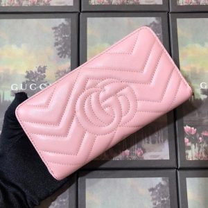 Gucci 443123 GG Marmont Zip Around Wallet Pink - luxibagsmall