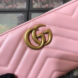 Gucci 443123 GG Marmont Zip Around Wallet Pink - luxibagsmall