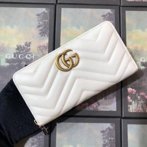 Gucci 443123 GG Marmont Zip Around Wallet White - luxibagsmall