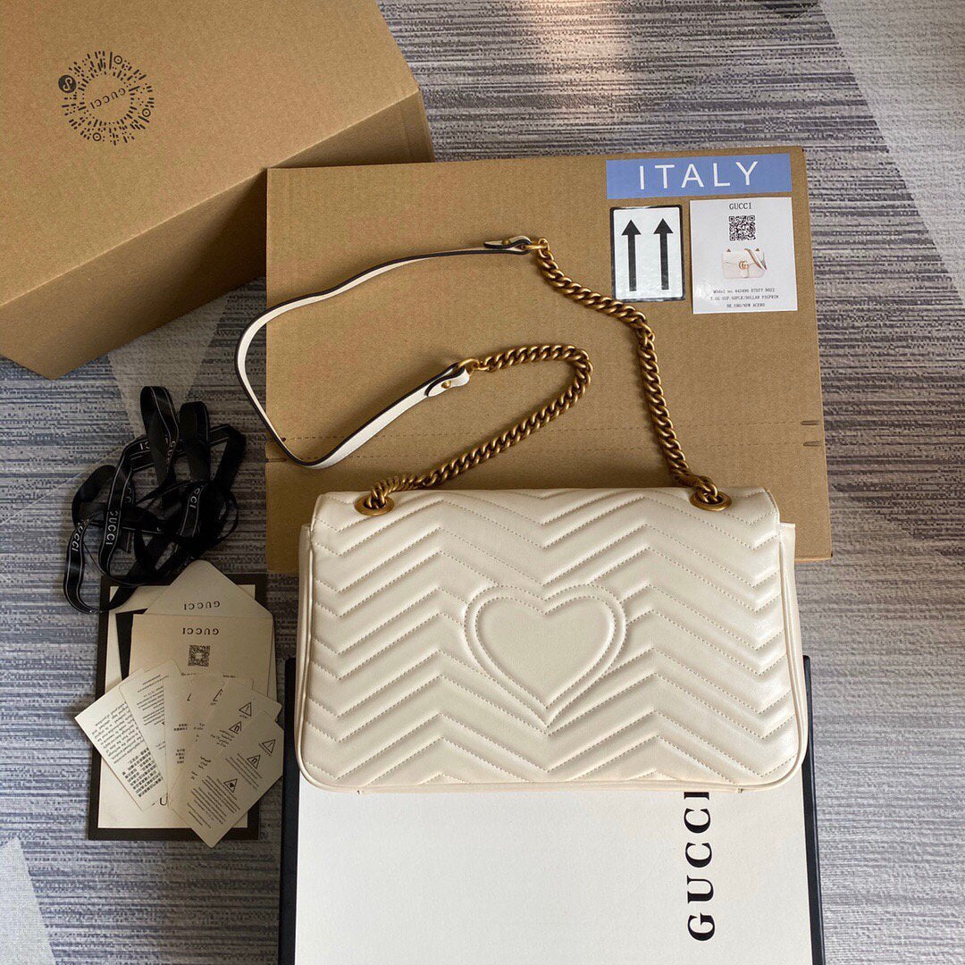 Gucci 443496 GG Marmont Medium Matelassé Shoulder Bag White - luxibagsmall