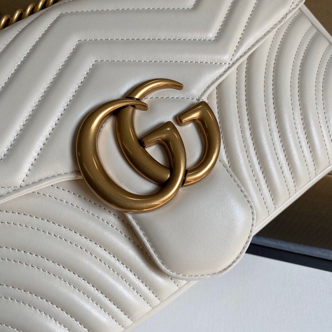 Gucci 443496 GG Marmont Medium Matelassé Shoulder Bag White - luxibagsmall