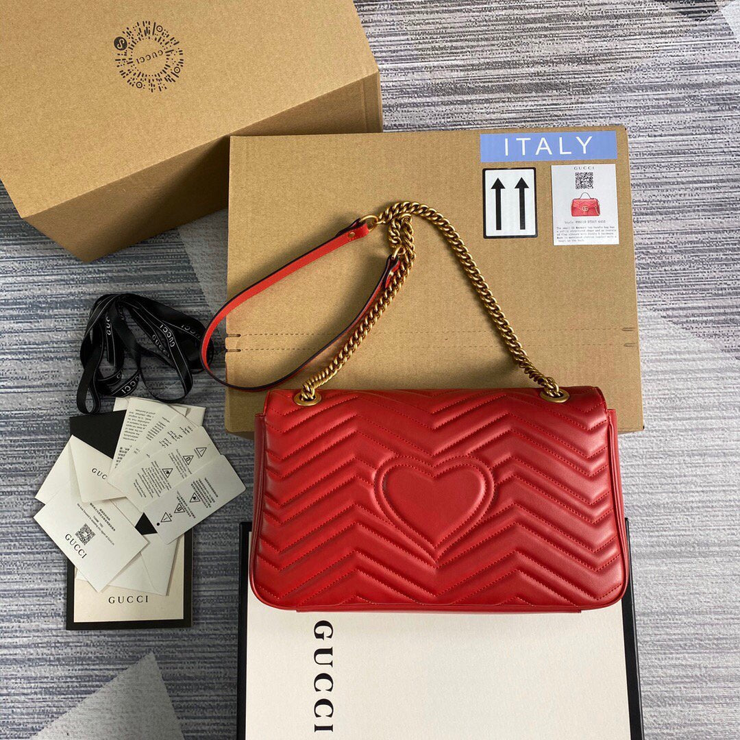 Gucci 443496 GG Marmont Medium Matelassé Shoulder Bag Red - luxibagsmall