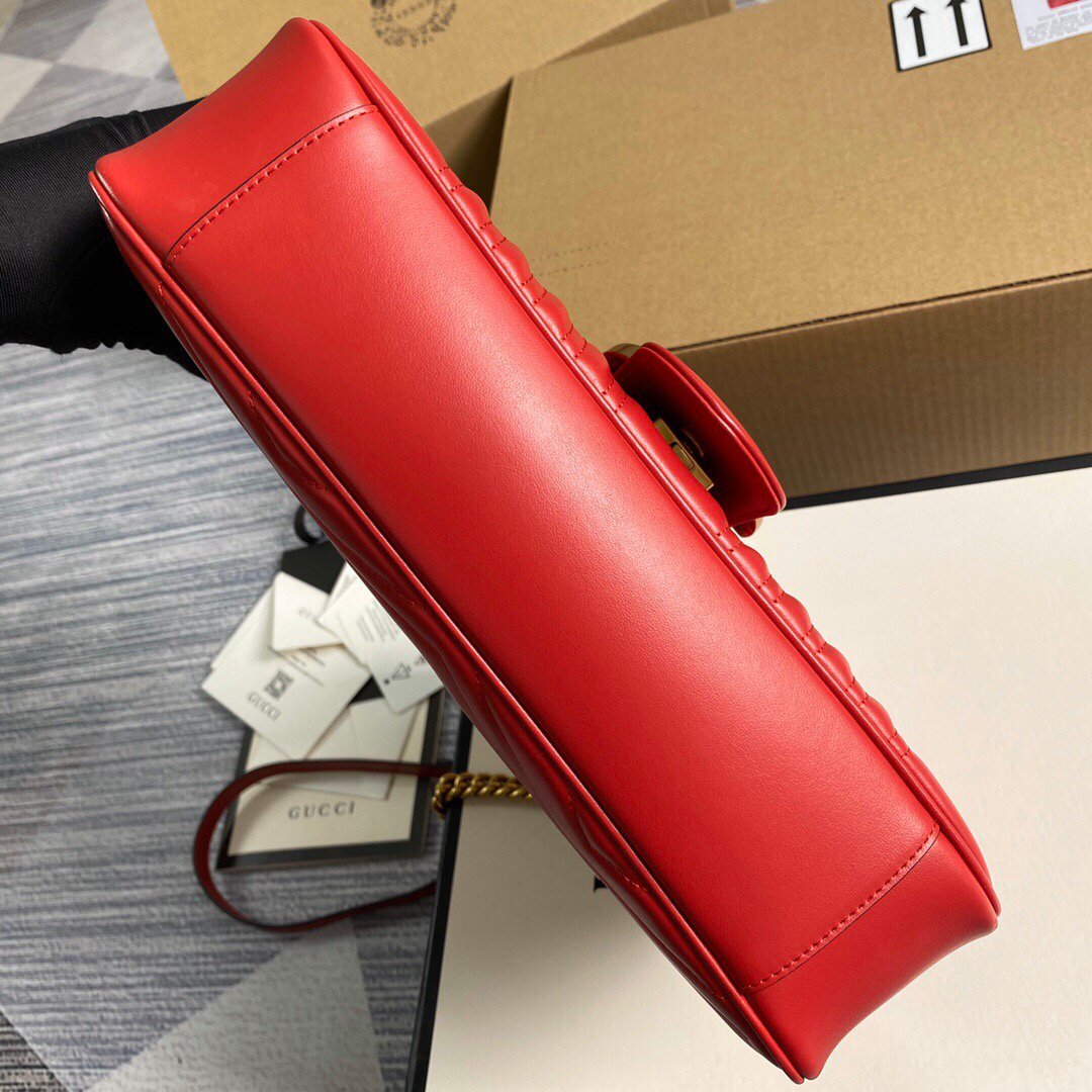 Gucci 443496 GG Marmont Medium Matelassé Shoulder Bag Red - luxibagsmall