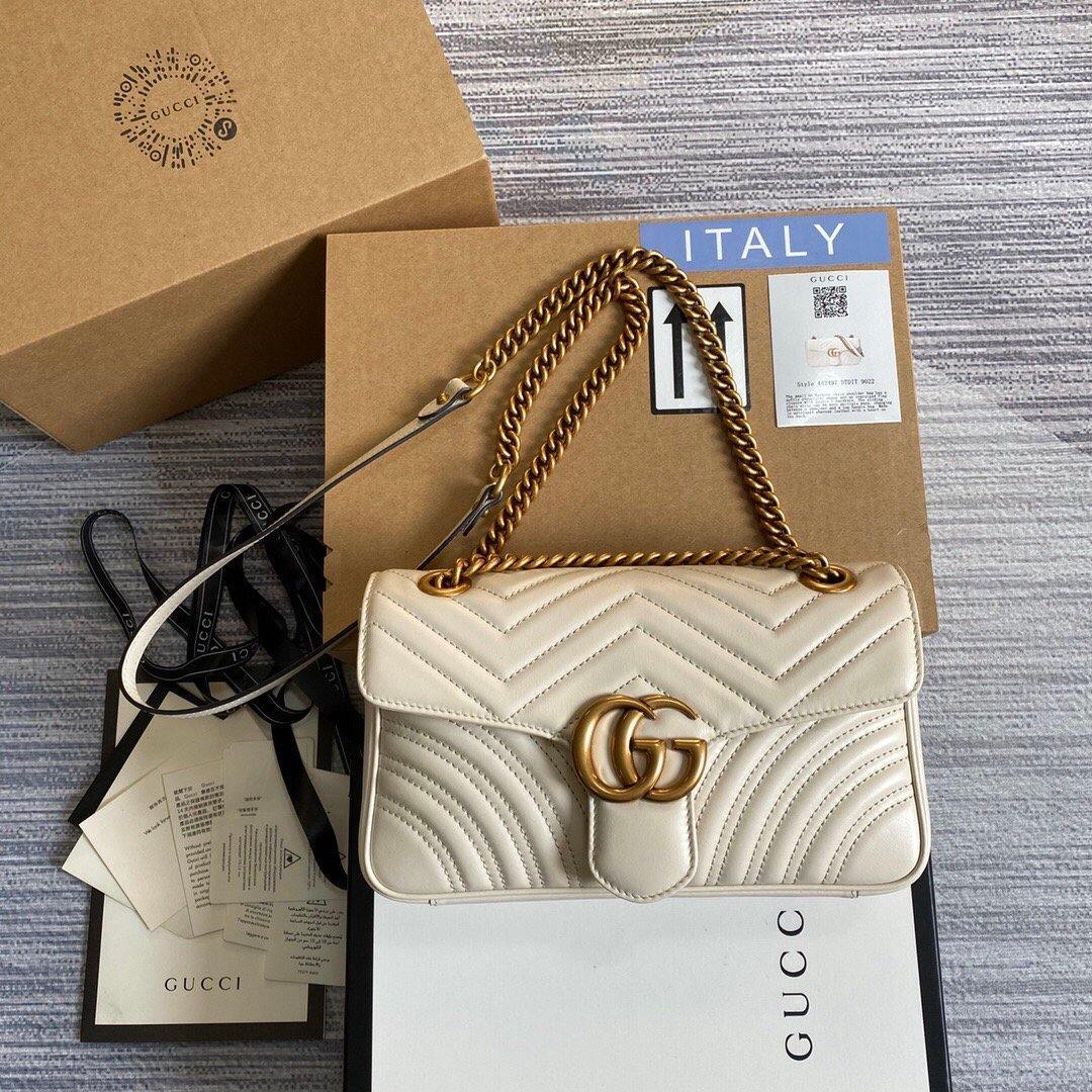 Gucci 443497 GG Marmont Matelassé Shoulder Bag White - luxibagsmall