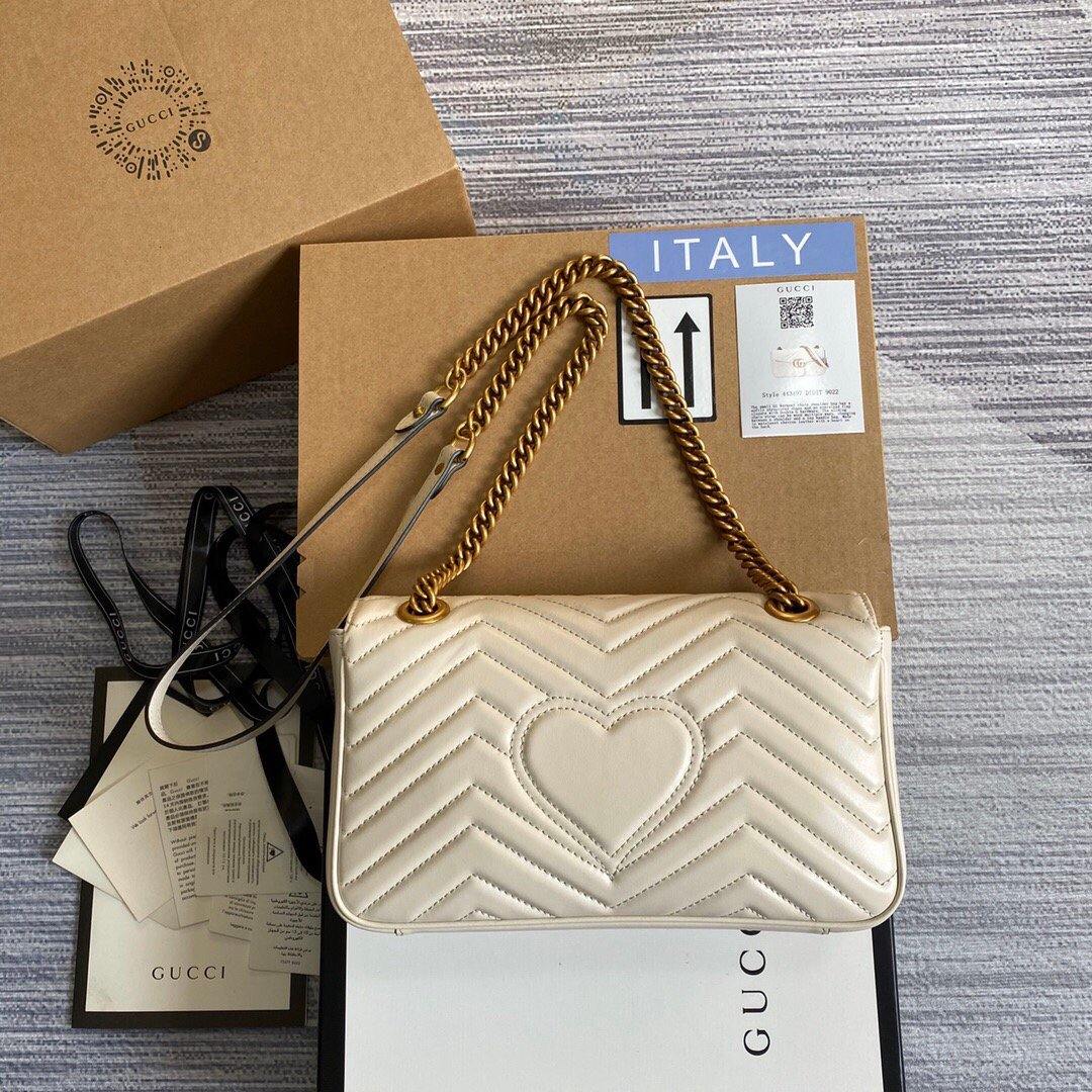 Gucci 443497 GG Marmont Matelassé Shoulder Bag White - luxibagsmall