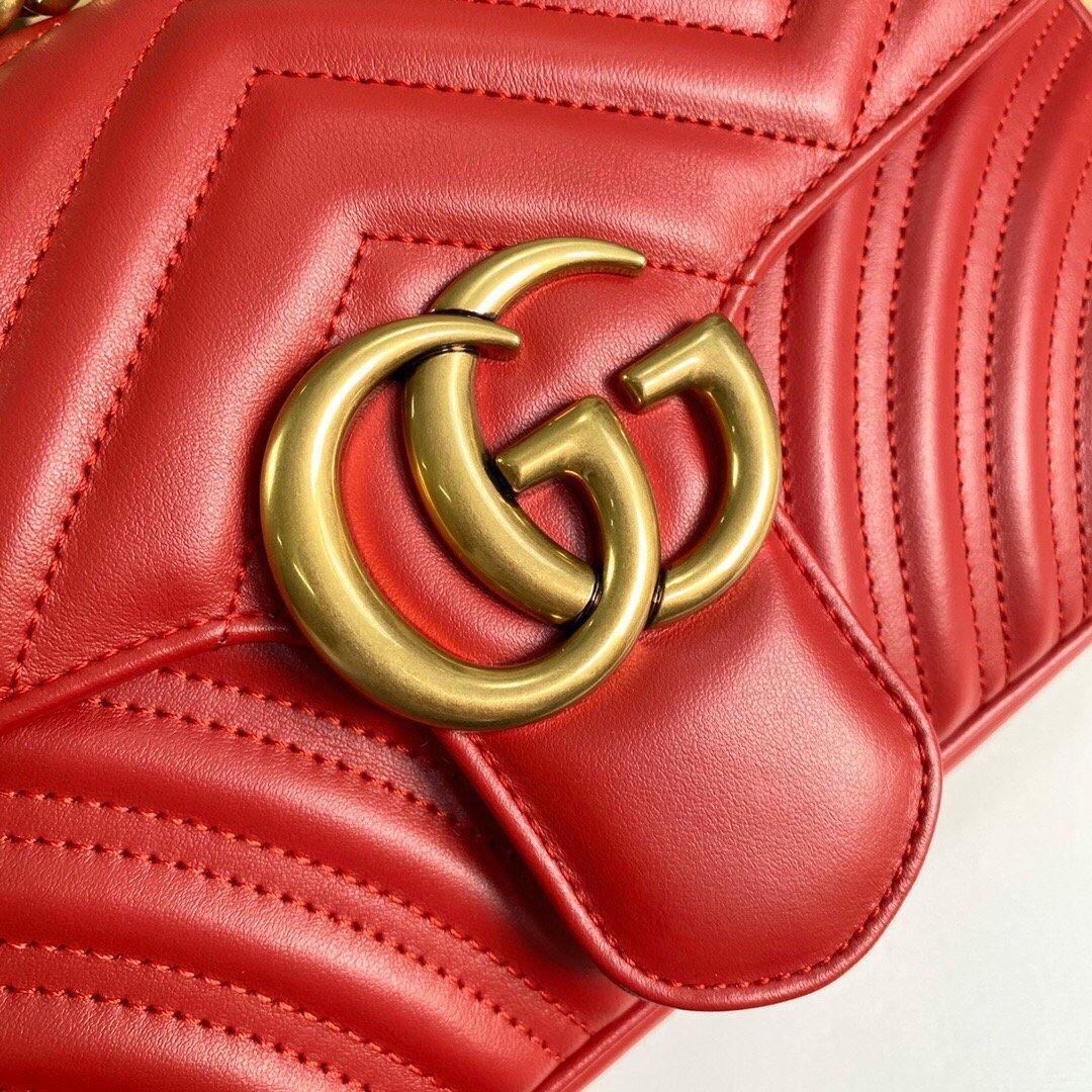 Gucci 443497 GG Marmont Matelassé Shoulder Bag Red - luxibagsmall