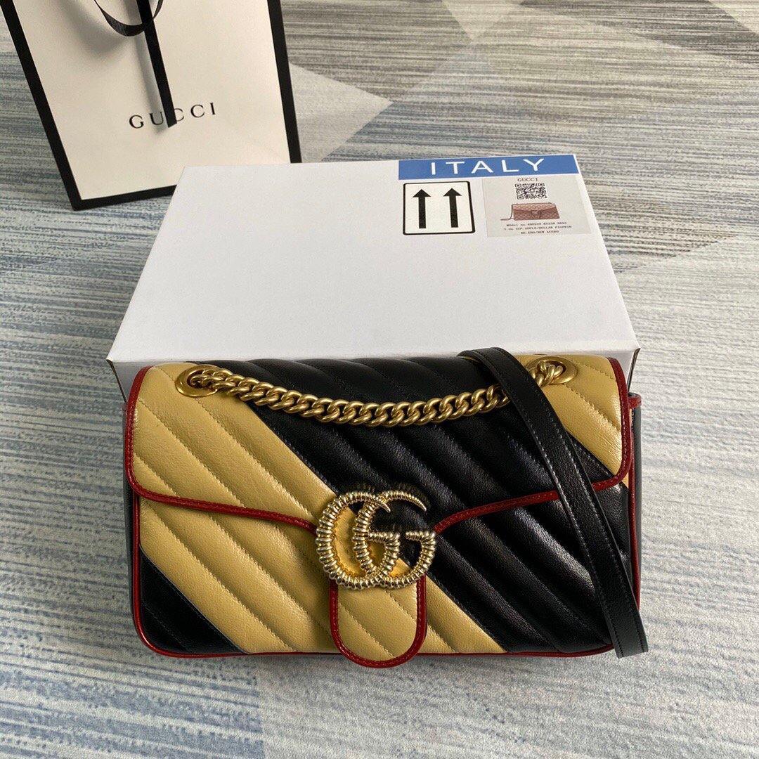 Gucci 443497 GG Marmont Matelassé Shoulder Bag Black Yellow - luxibagsmall