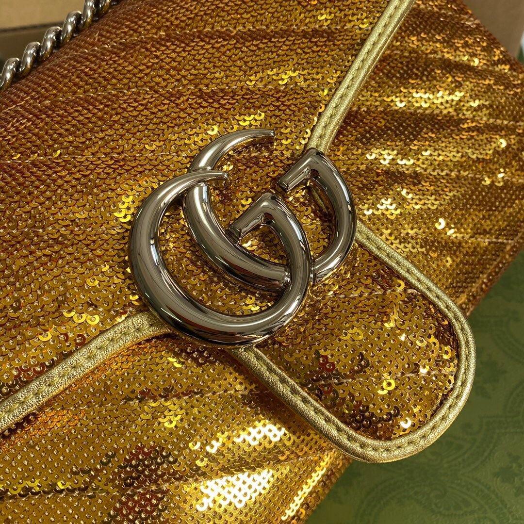 Gucci 443497 GG Marmont Matelassé shoulder Sequin Bag Gold - luxibagsmall