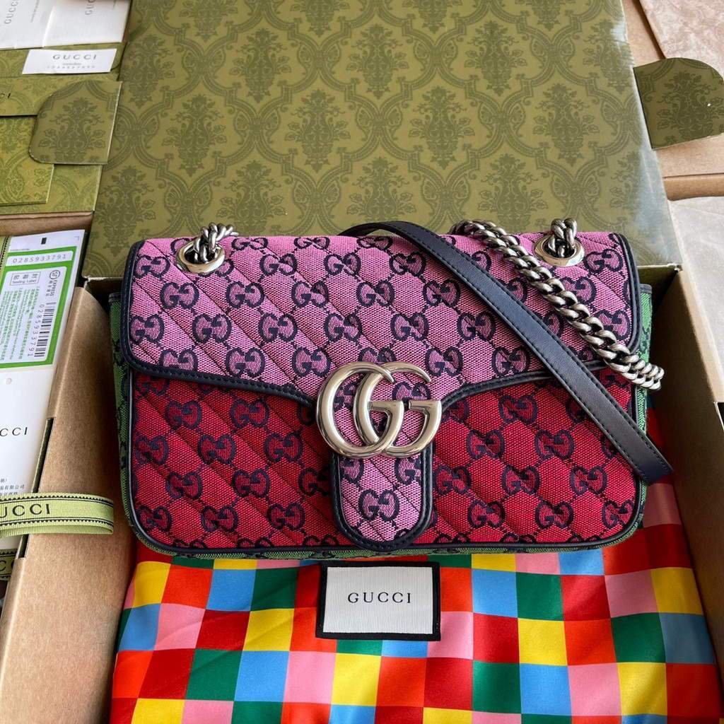 Gucci 443497 GG Marmont Multicolor small shoulder bag Red Purple - luxibagsmall