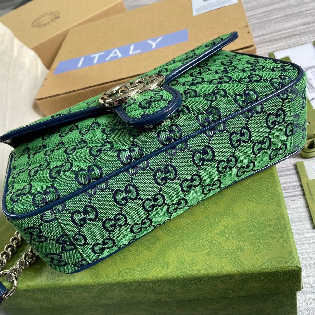 Gucci 443497 GG Marmont Multicolour Small Shoulder Bag Green - luxibagsmall