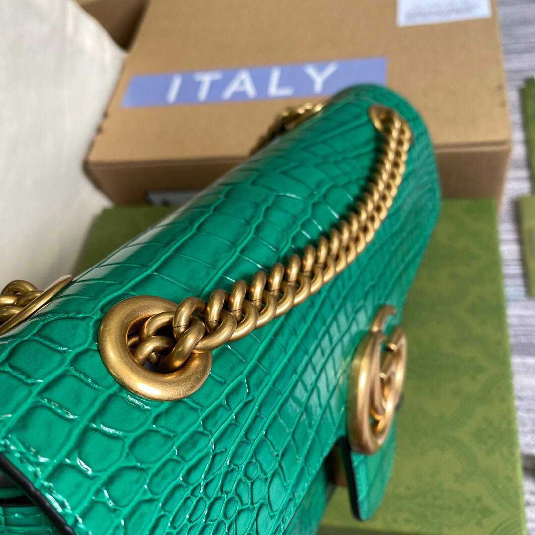 Gucci 443497 GG Marmont Small Crocodile Pattern Matelassé Shoulder Bag Green - luxibagsmall