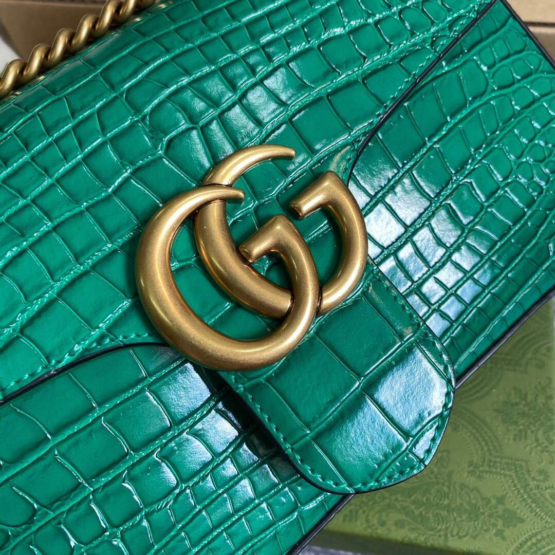 Gucci 443497 GG Marmont Small Crocodile Pattern Matelassé Shoulder Bag Green - luxibagsmall